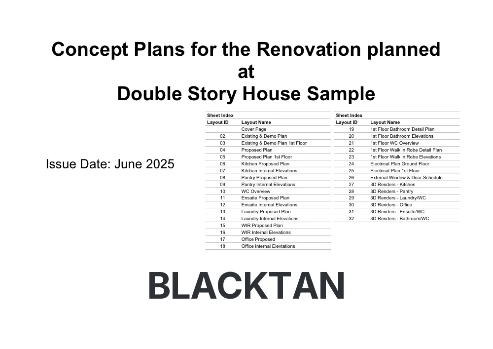First page of a Blacktan Design concept plan set